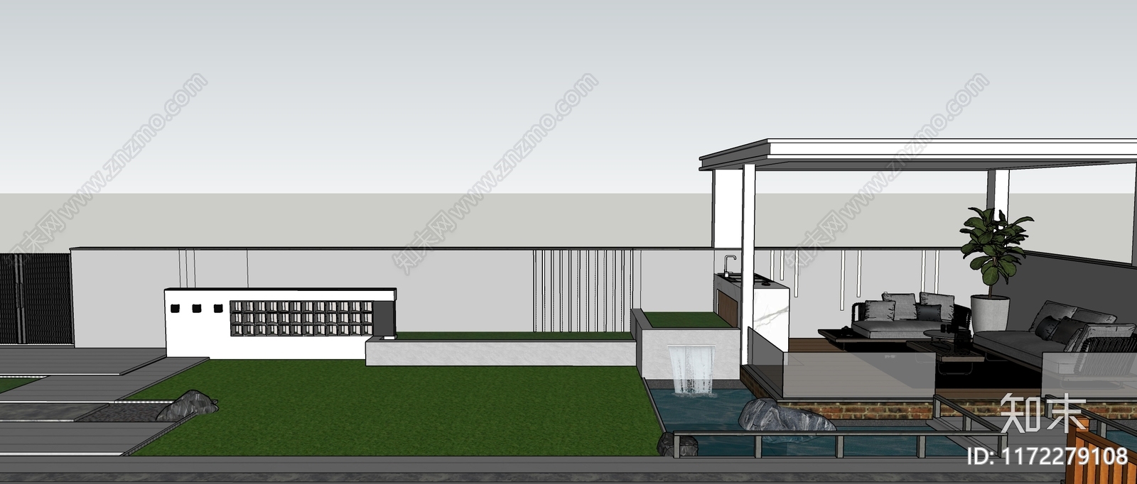 现代简约别墅庭院SU模型下载【ID:1172279108】