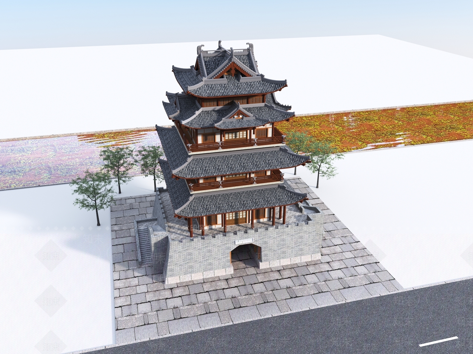 新中式中式古建3D模型下载【ID:1172307417】