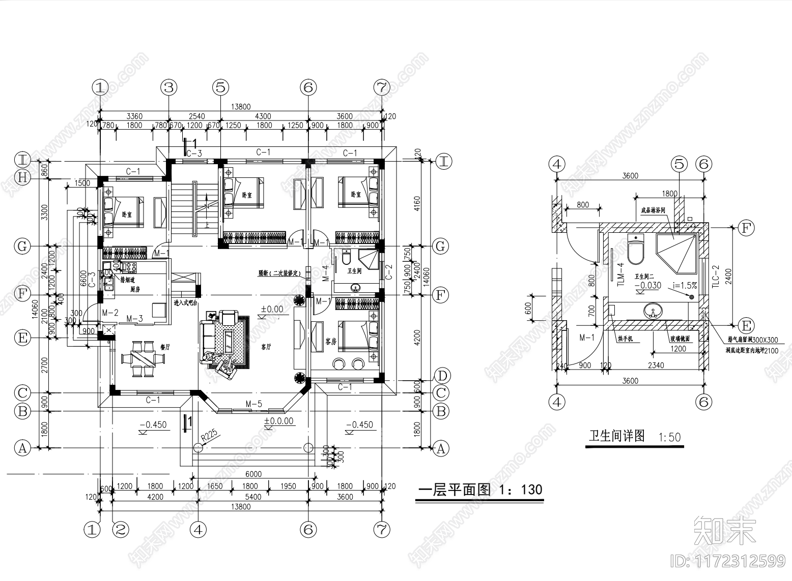 现代别墅建筑cad施工图下载【ID:1172312599】