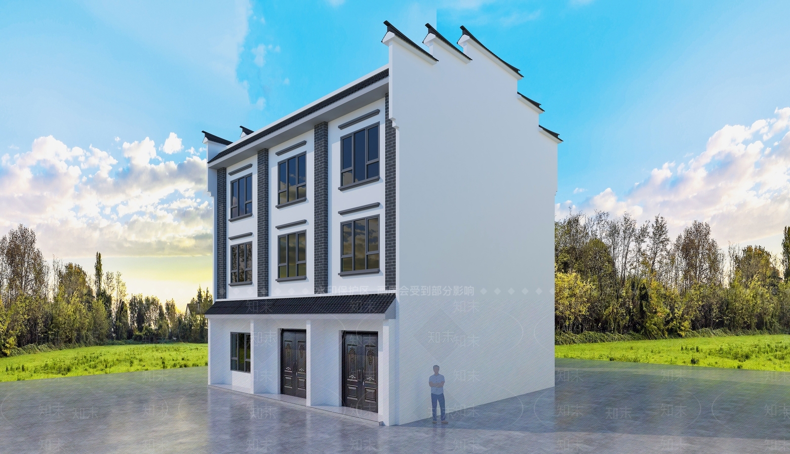 新中式艺术风格建筑3D模型下载【ID:1172316315】