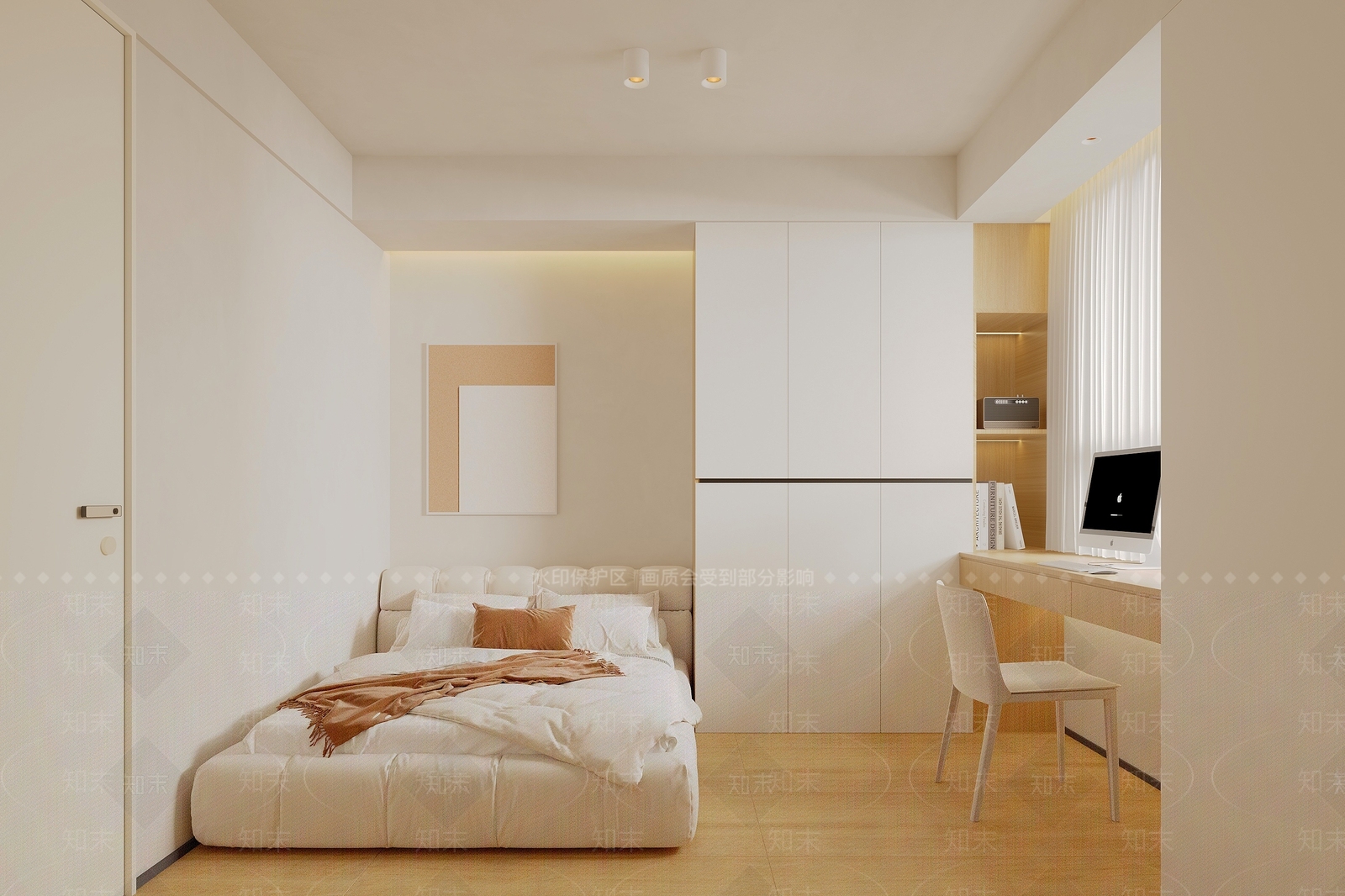 奶油原木家居卧室3D模型下载【ID:1172327681】