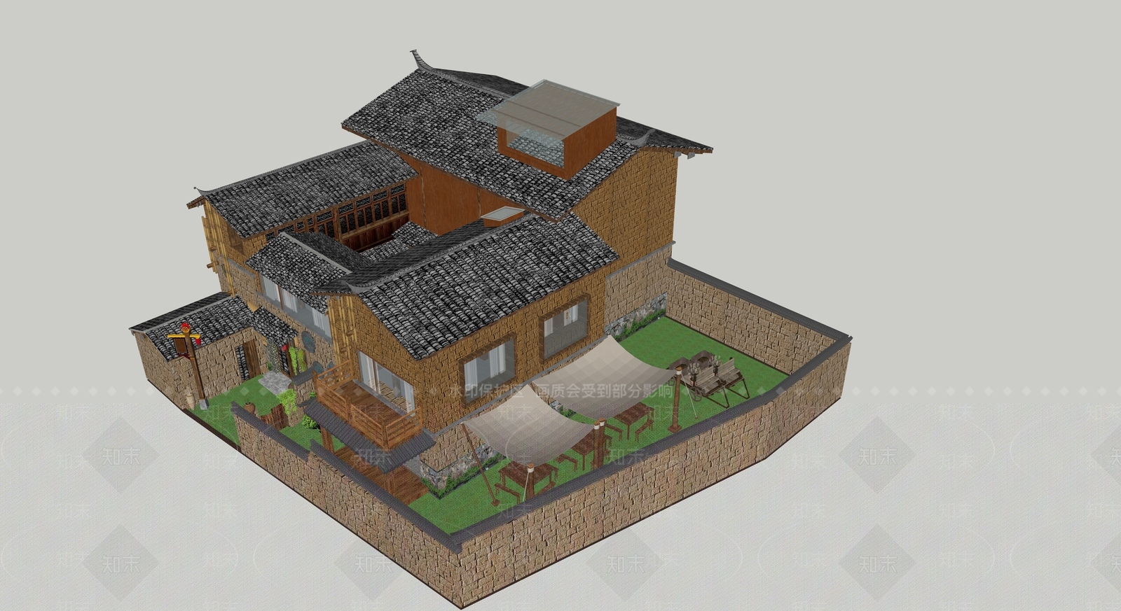 中式风格建筑SU模型下载【ID:1172328259】