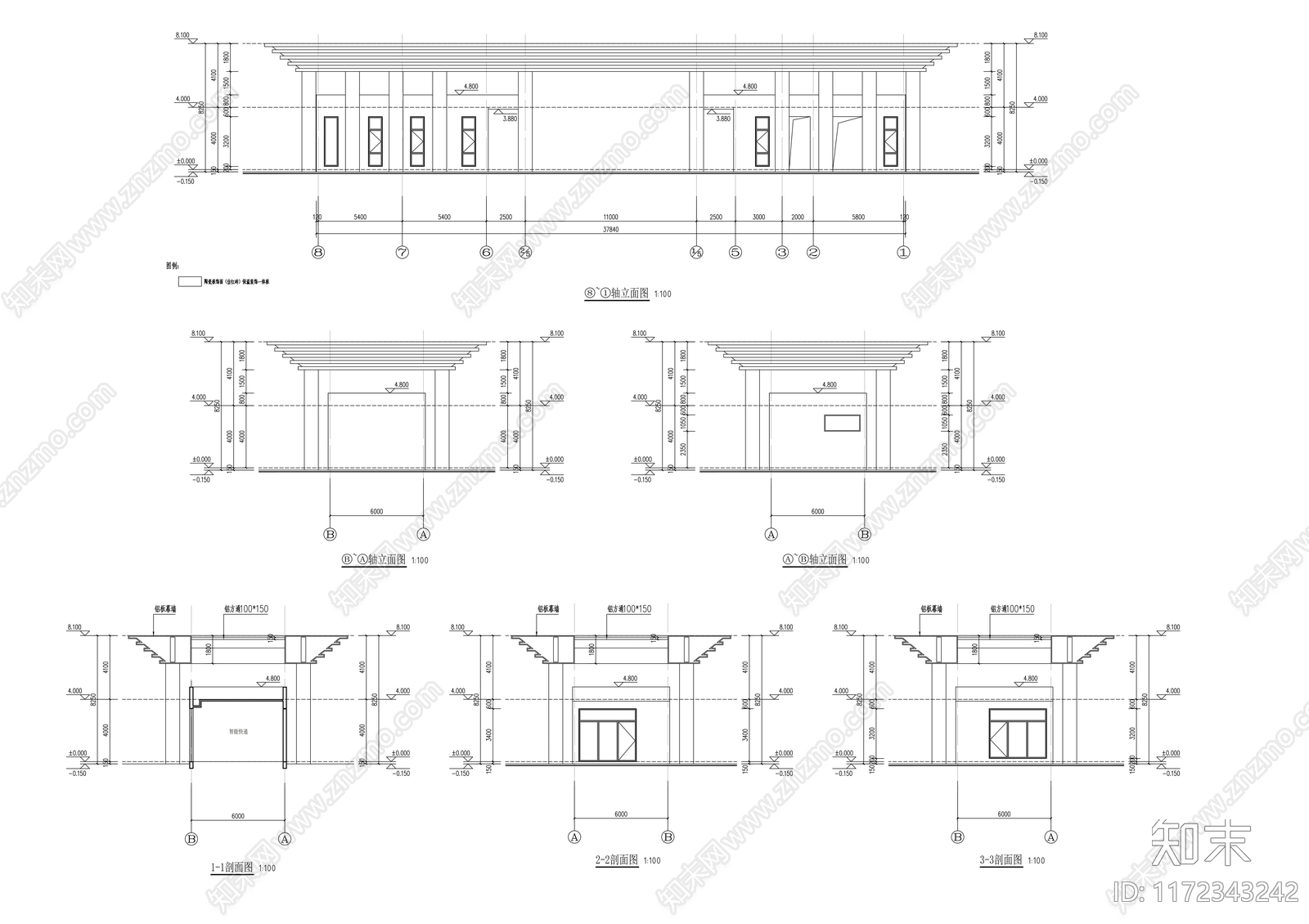 现代门卫室建筑cad施工图下载【ID:1172343242】