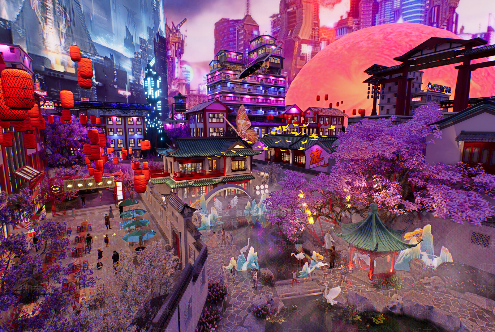 现代新中式商业景观SU模型下载【ID:1172362654】