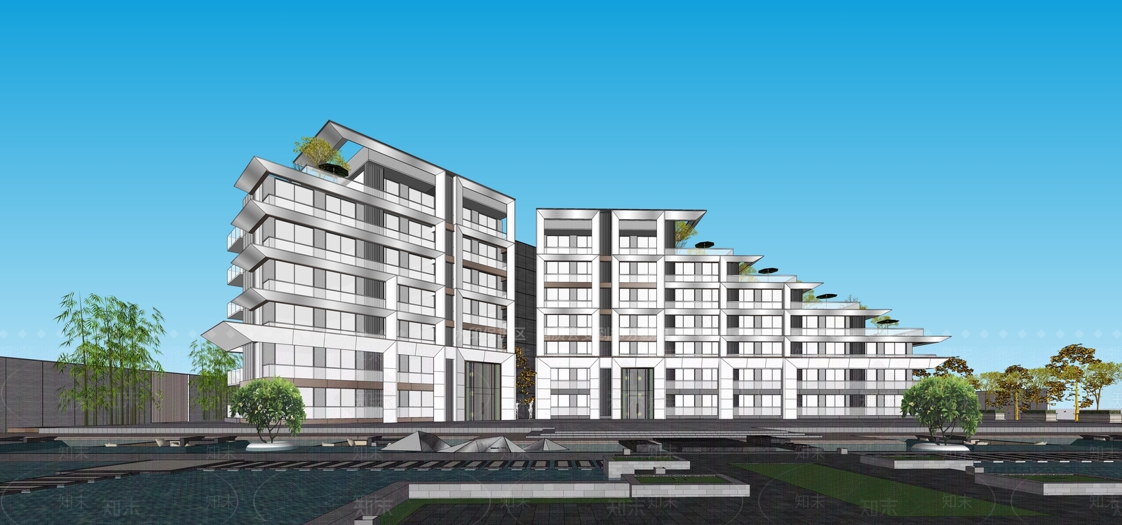 现代多层住宅SU模型下载【ID:1172362636】