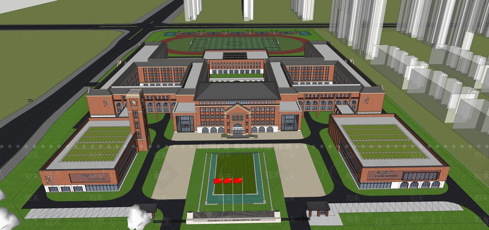 现代欧式学校建筑SU模型下载【ID:1172369888】