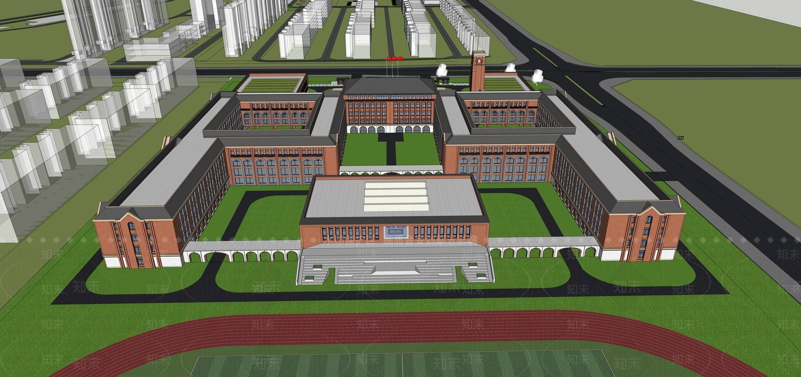 现代欧式学校建筑SU模型下载【ID:1172369888】