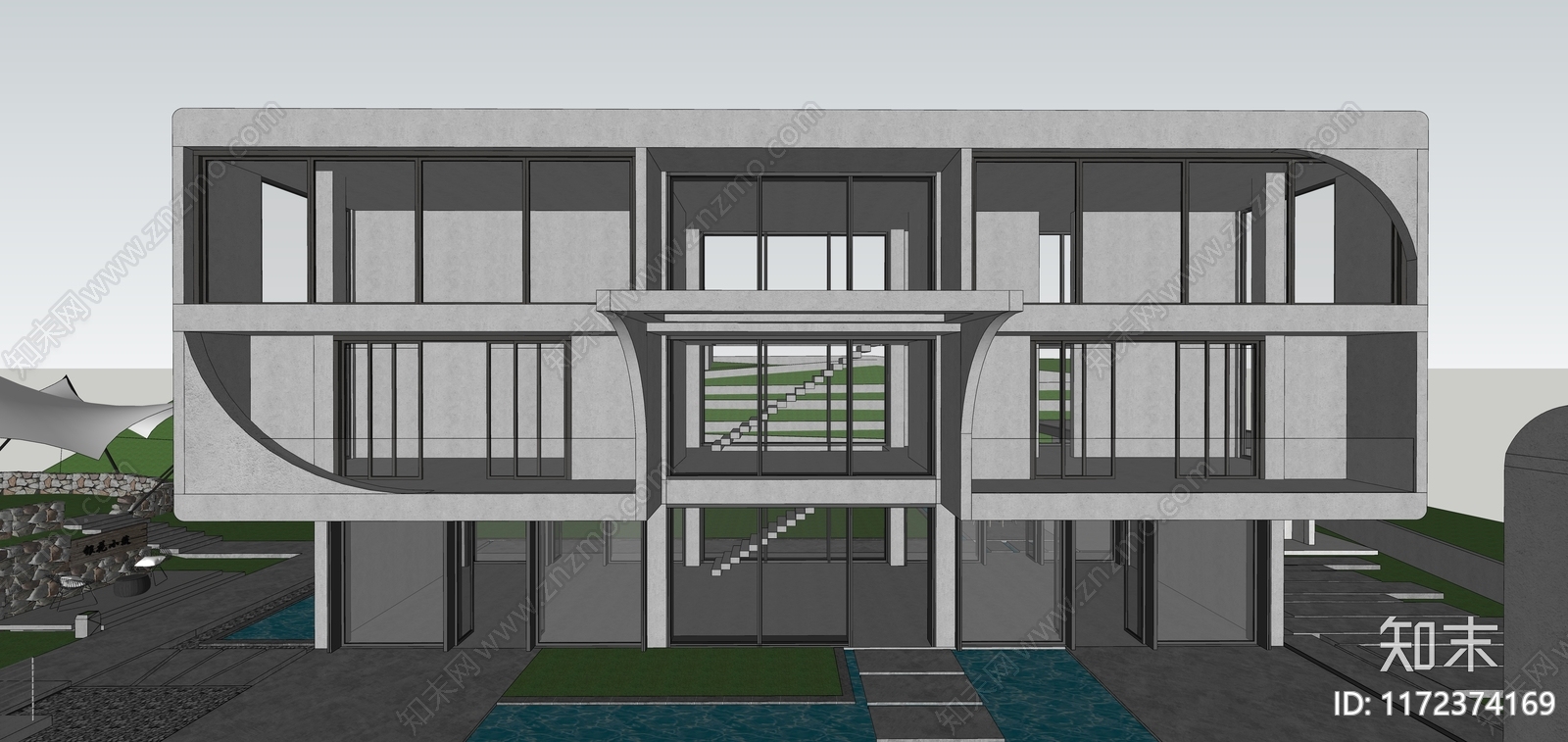 现代极简风格建筑SU模型下载【ID:1172374169】