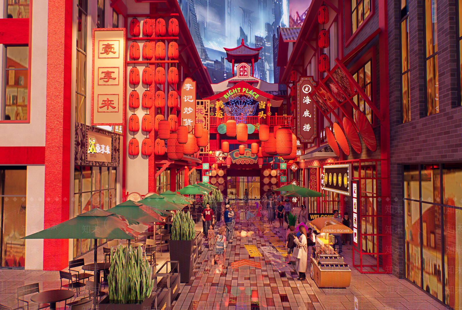 现代新中式商业景观SU模型下载【ID:1172378493】