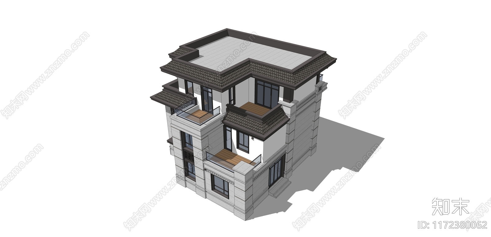 现代新中式别墅SU模型下载【ID:1172380062】