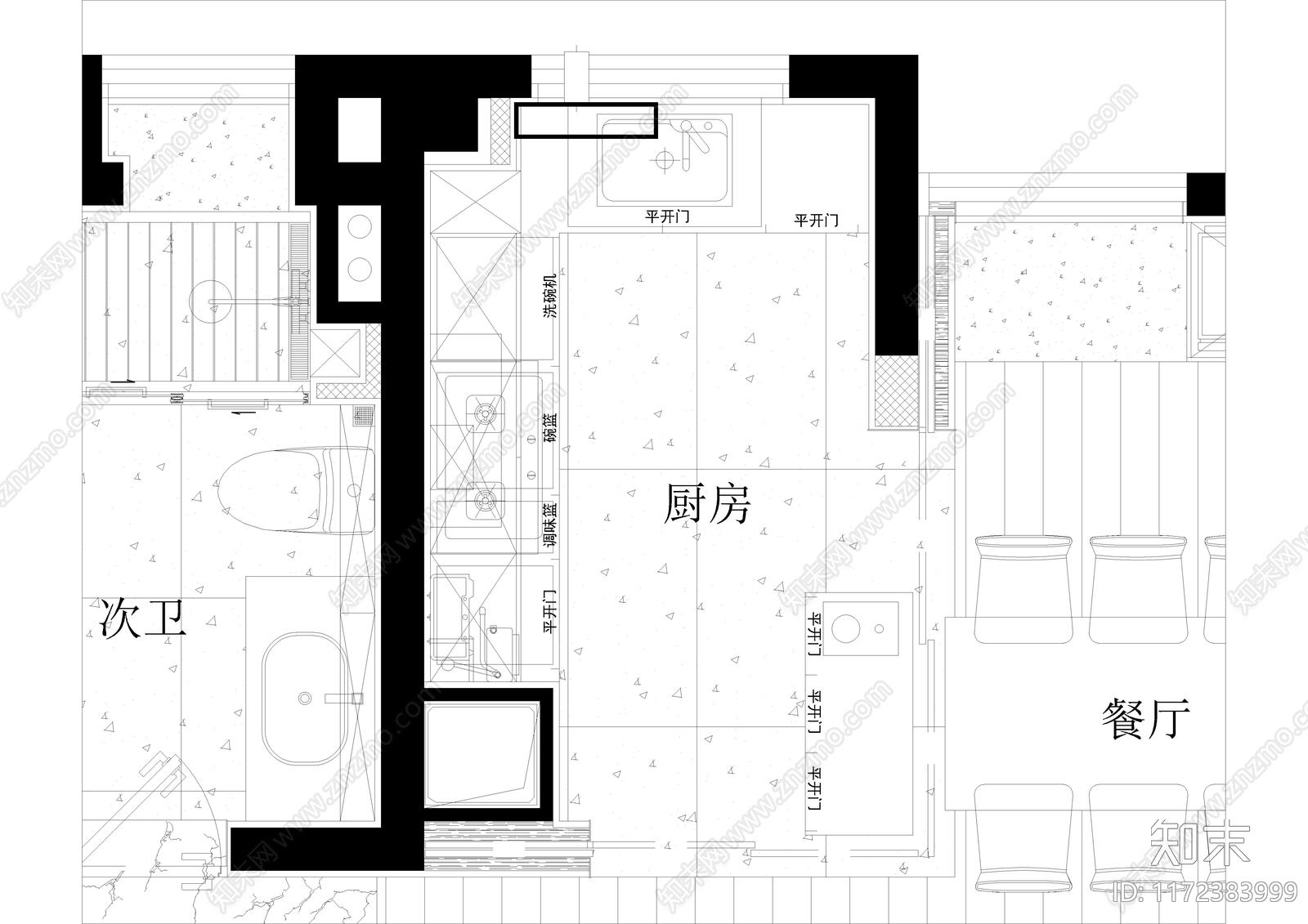 现代厨房cad施工图下载【ID:1172383999】