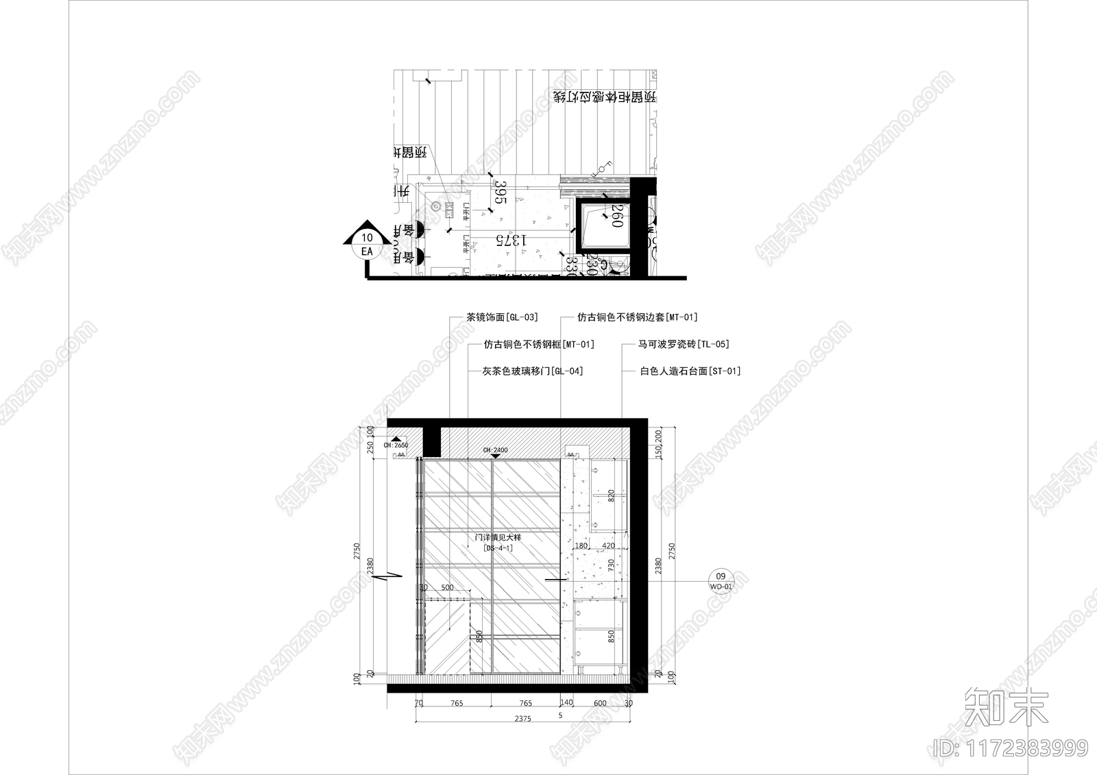 现代厨房cad施工图下载【ID:1172383999】