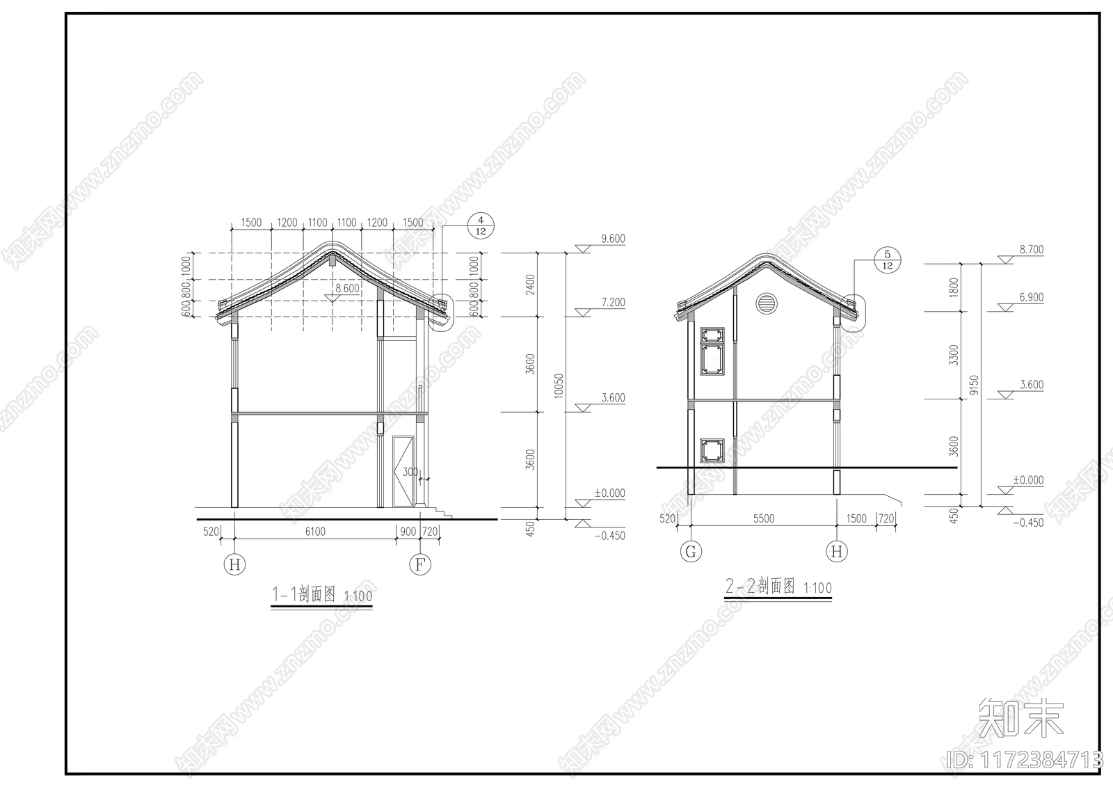 中式别墅建筑施工图下载【ID:1172384713】