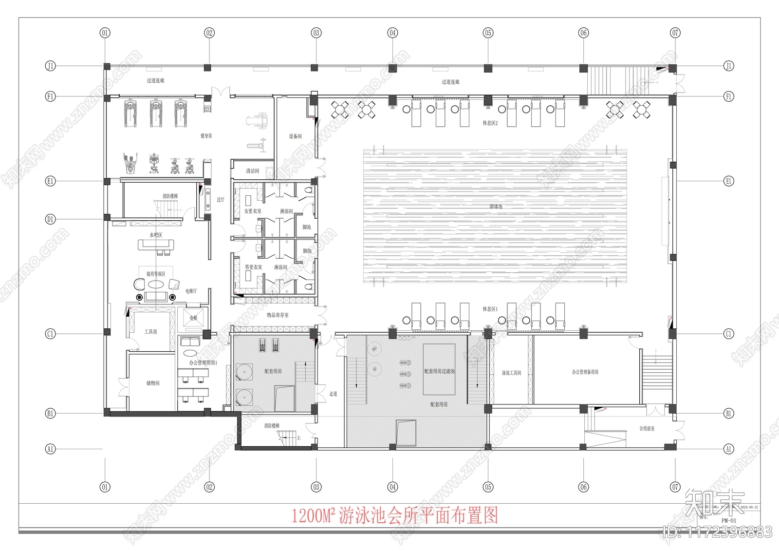 现代健身房施工图下载【ID:1172396883】