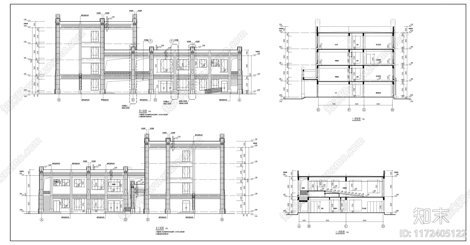 现代学校建筑cad施工图下载【ID:1172405122】