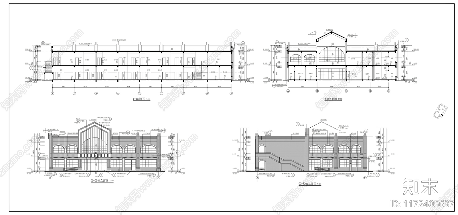 现代幼儿园建筑cad施工图下载【ID:1172405637】
