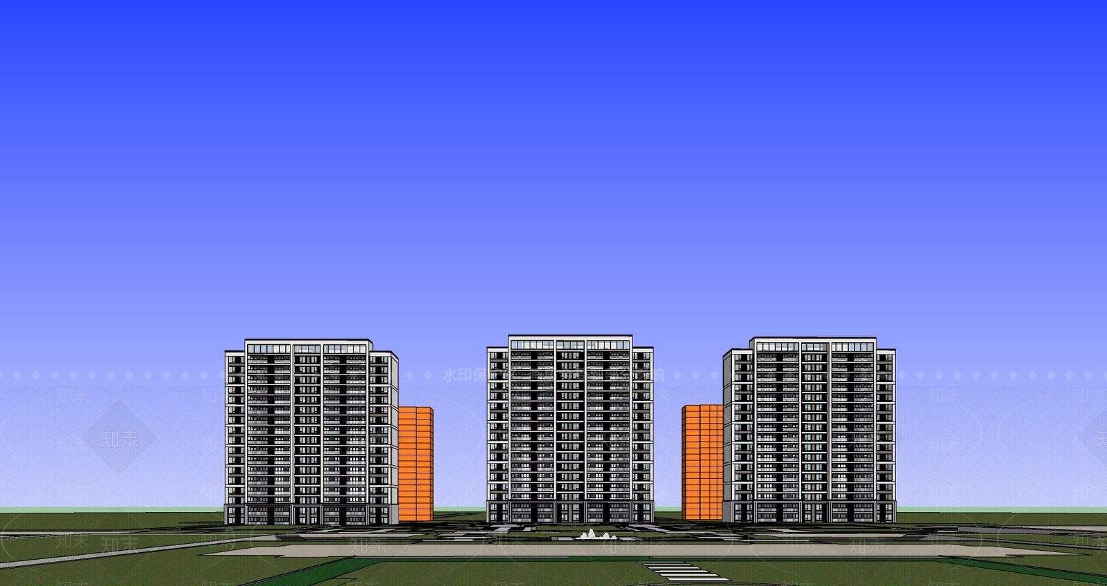 现代高层住宅SU模型下载【ID:1172405946】