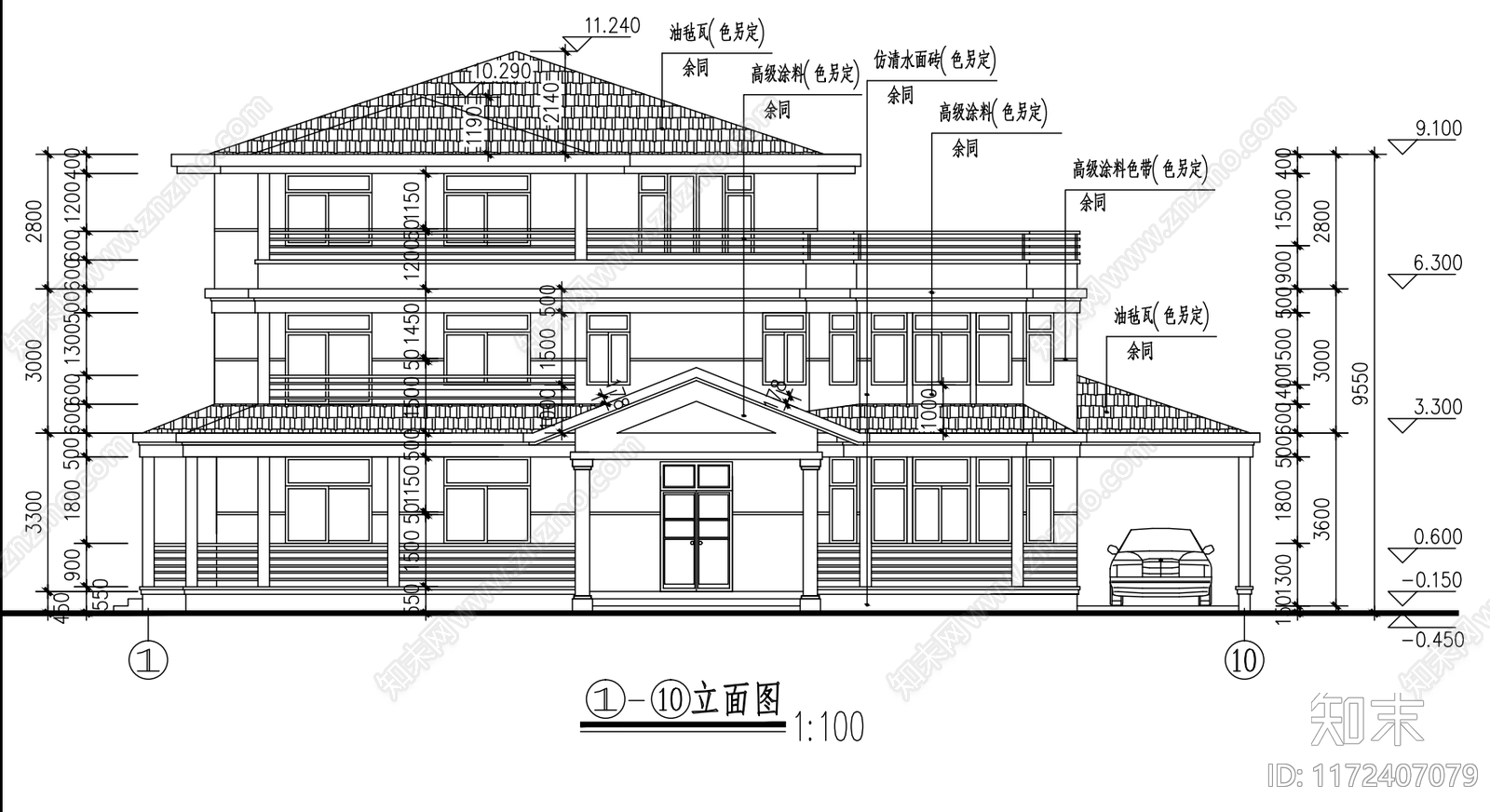 现代别墅建筑施工图下载【ID:1172407079】