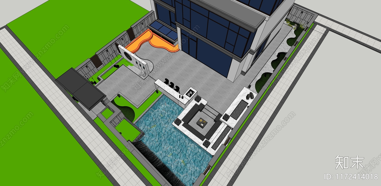 现代简约别墅庭院SU模型下载【ID:1172414018】