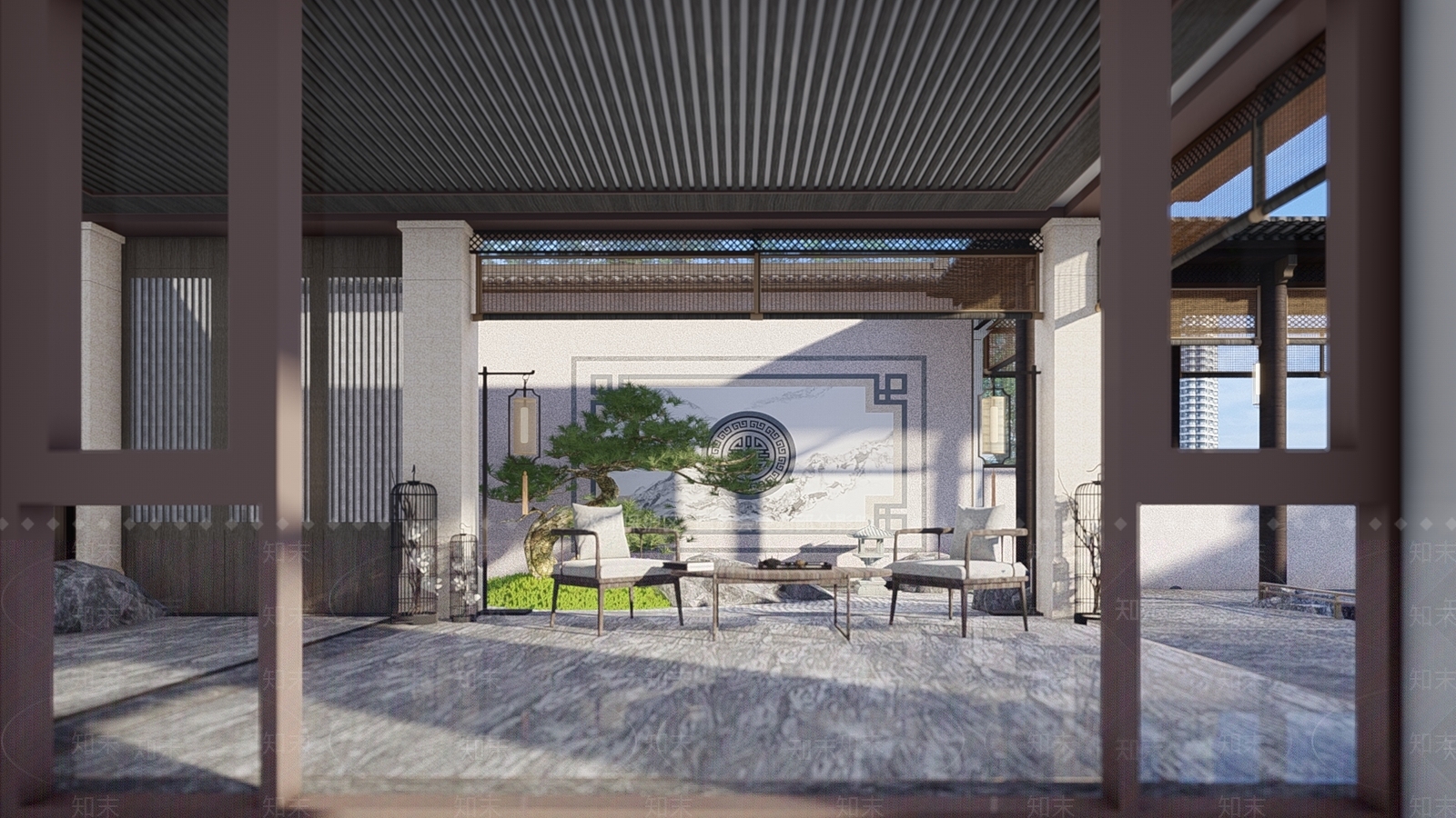 中式复古别墅庭院SU模型下载【ID:1172424402】