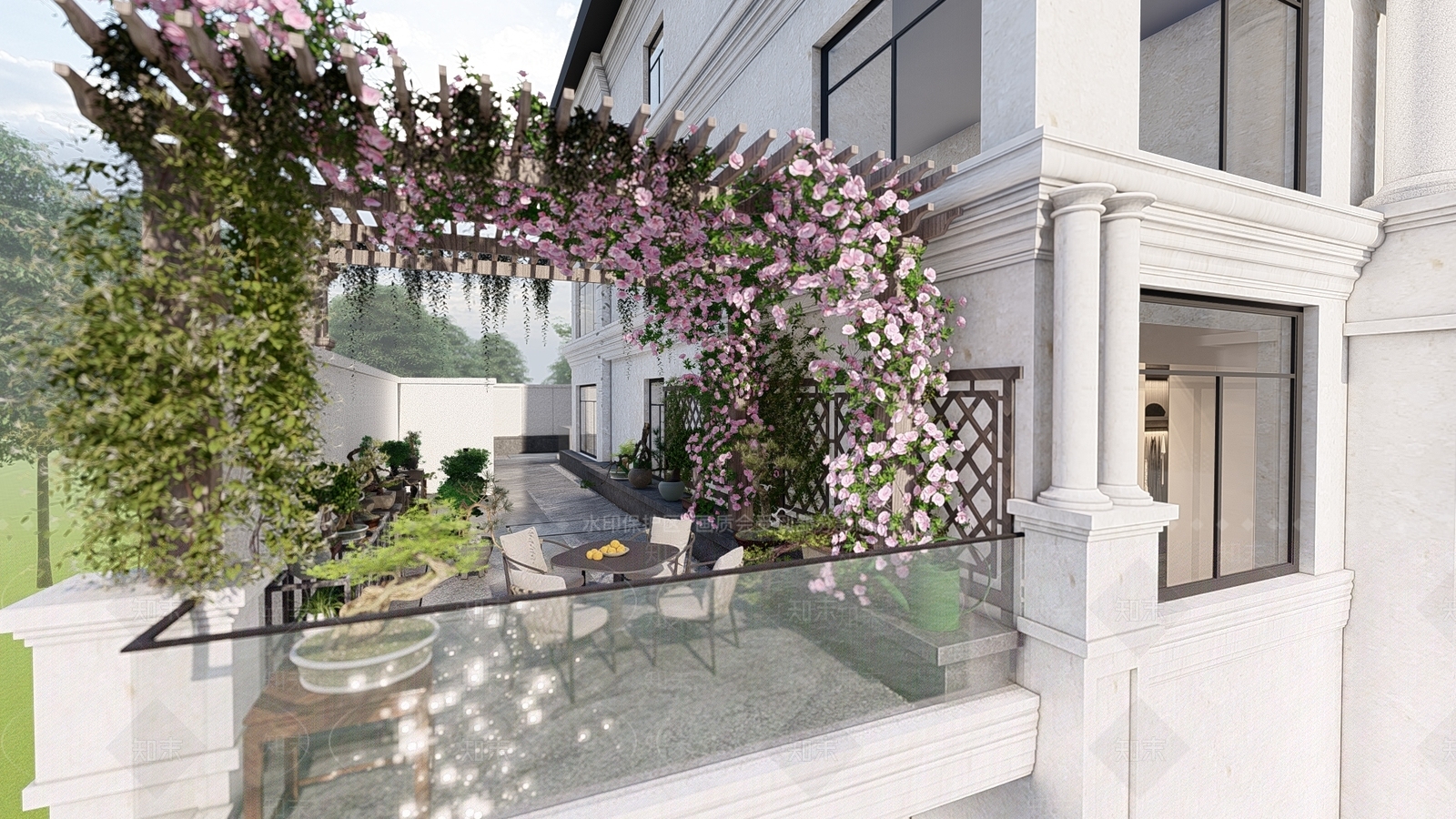 新中式现代屋顶花园SU模型下载【ID:1172431234】