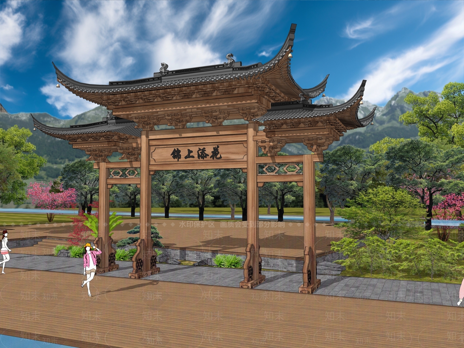 现代新中式牌坊牌楼SU模型下载【ID:1172436770】