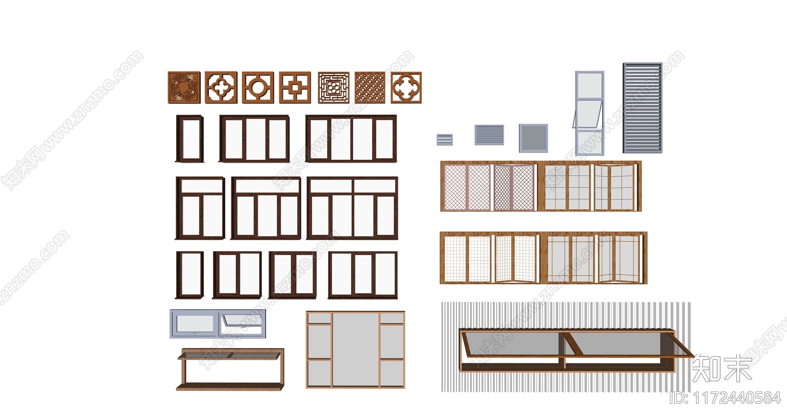 现代新中式窗户组合SU模型下载【ID:1172440584】