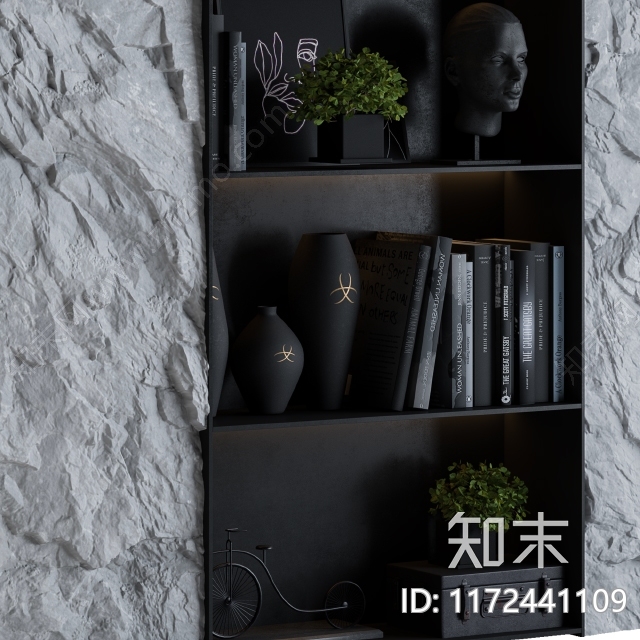 现代书柜3D模型下载【ID:1172441109】