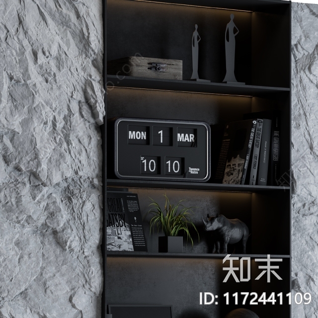 现代书柜3D模型下载【ID:1172441109】