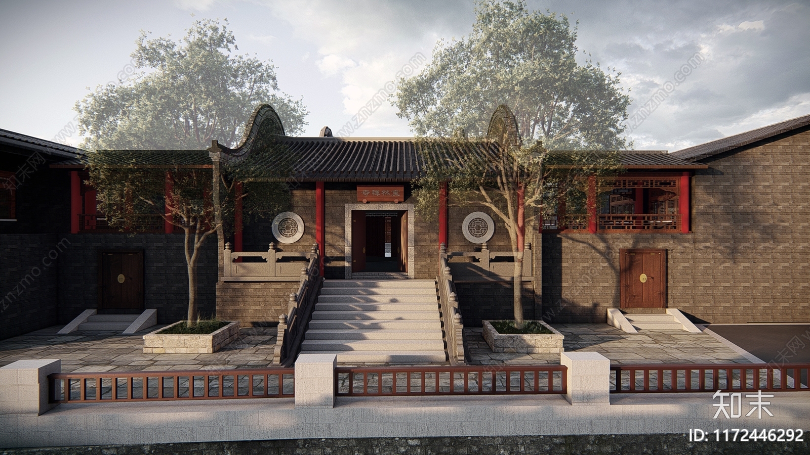 中式禅意寺庙建筑SU模型下载【ID:1172446292】