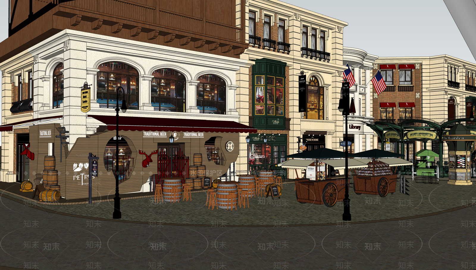 欧式商业街SU模型下载【ID:1172450674】