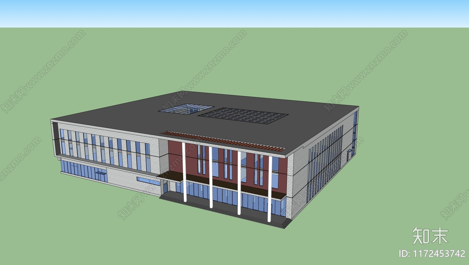 现代图书馆建筑SU模型下载【ID:1172453742】