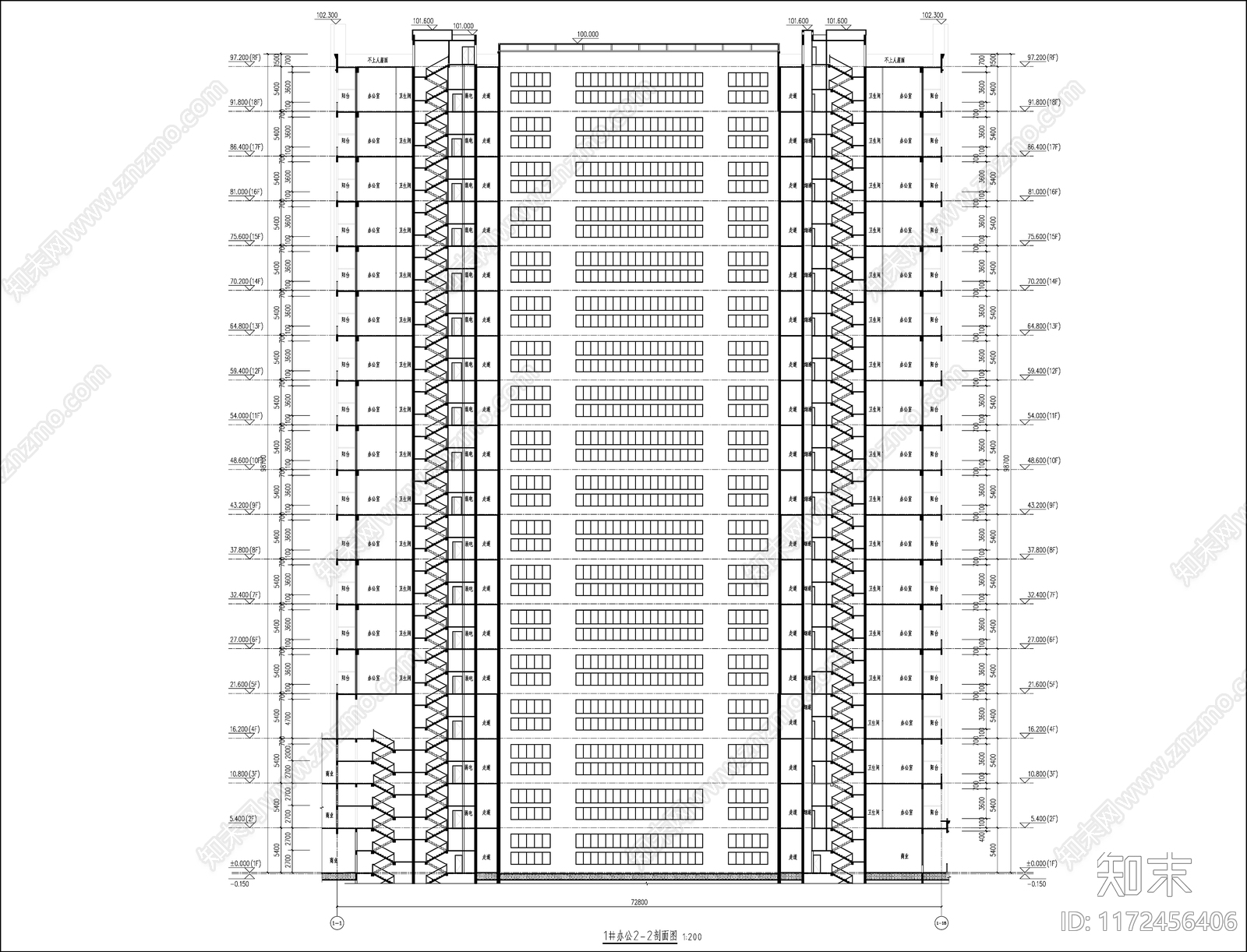 现代办公楼建筑cad施工图下载【ID:1172456406】