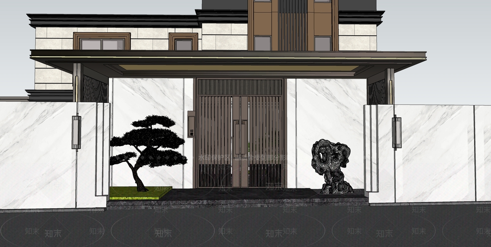 新中式现代别墅庭院SU模型下载【ID:1172459322】