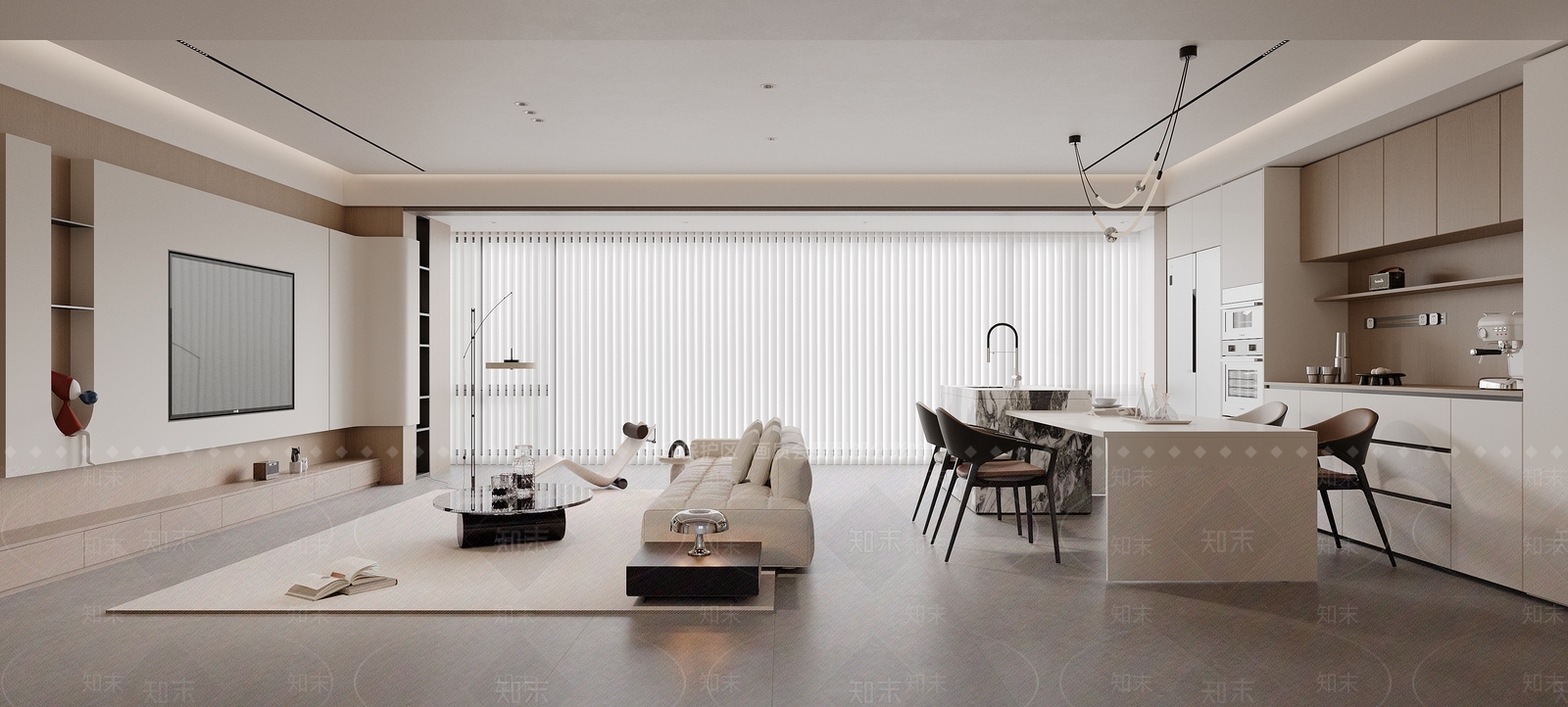 现代极简客餐厅3D模型下载【ID:1172459798】