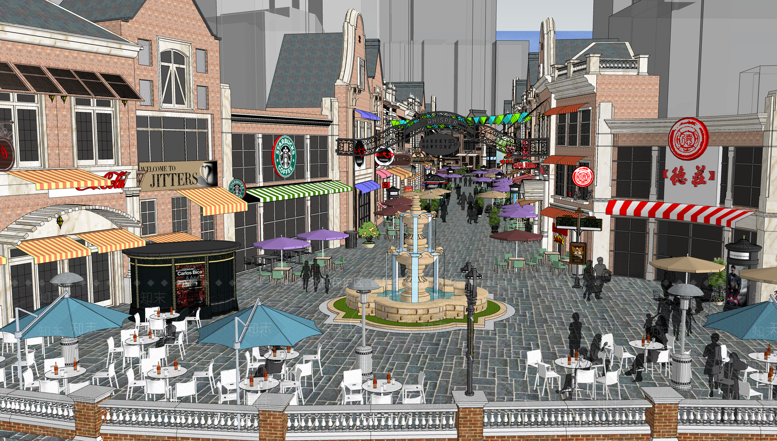 欧式轻奢商业街SU模型下载【ID:1172462789】