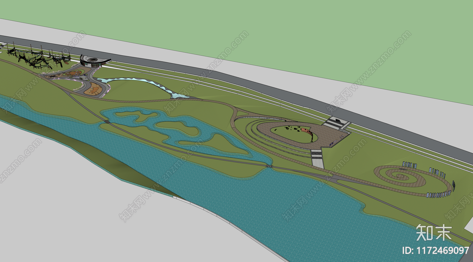 现代中式滨水景观SU模型下载【ID:1172469097】