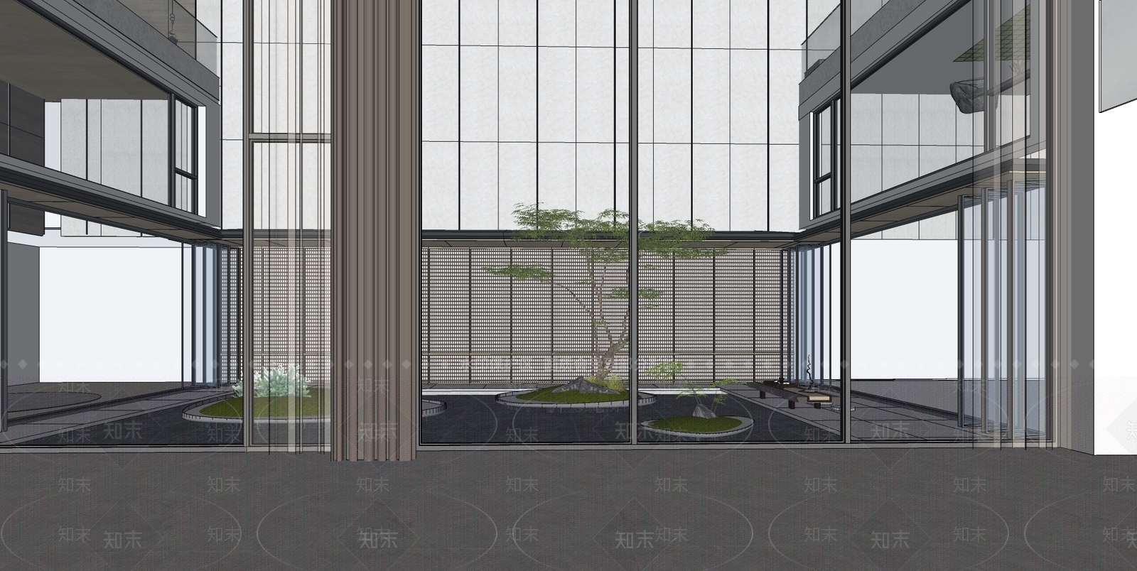 现代简约别墅庭院SU模型下载【ID:1172469547】