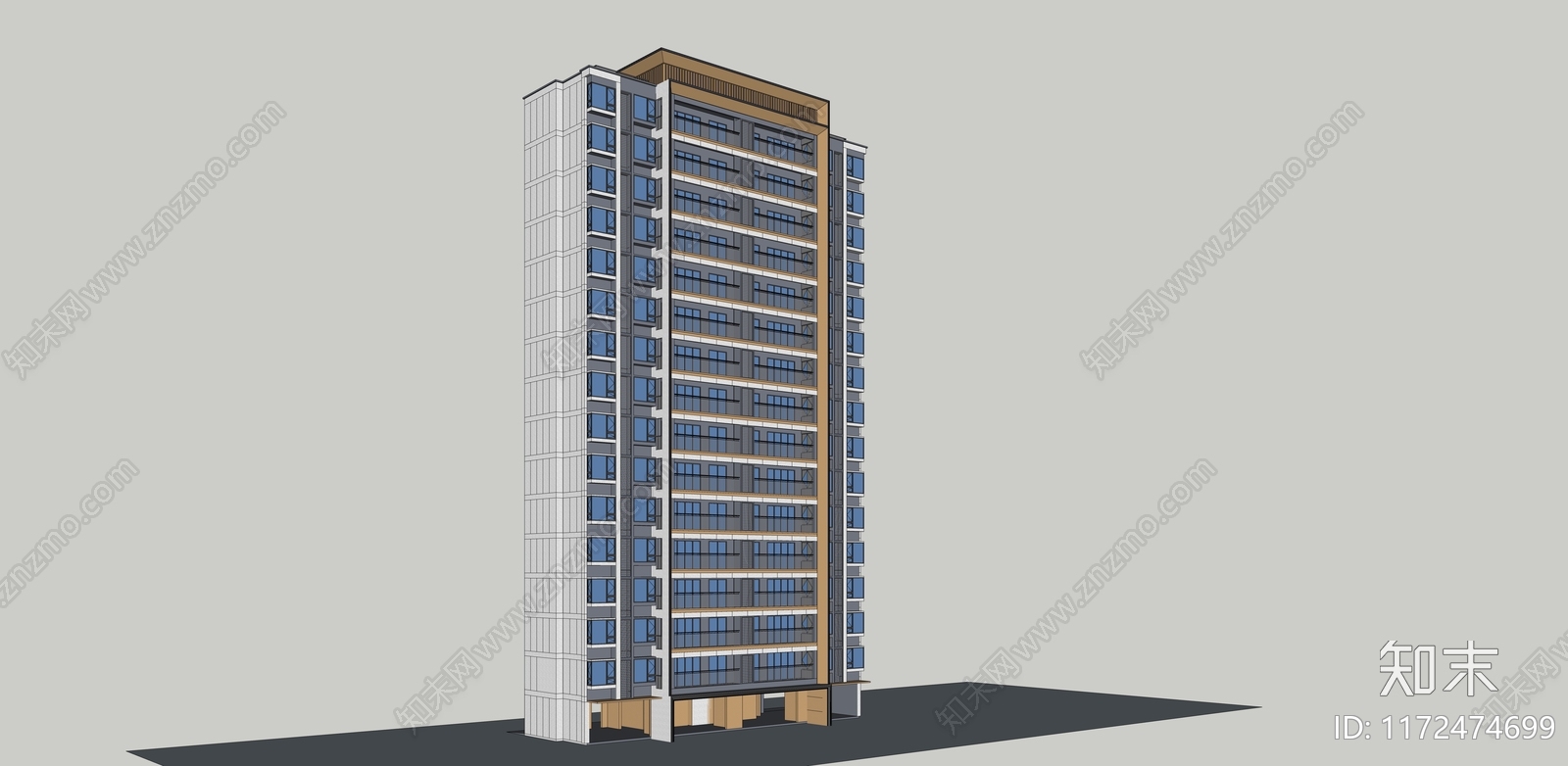 现代极简高层住宅SU模型下载【ID:1172474699】