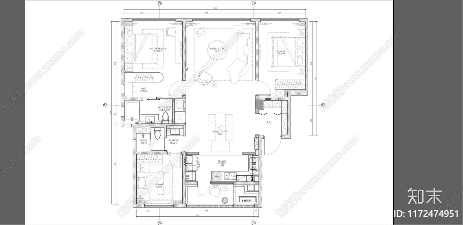 极简整体家装空间cad施工图下载【ID:1172474951】