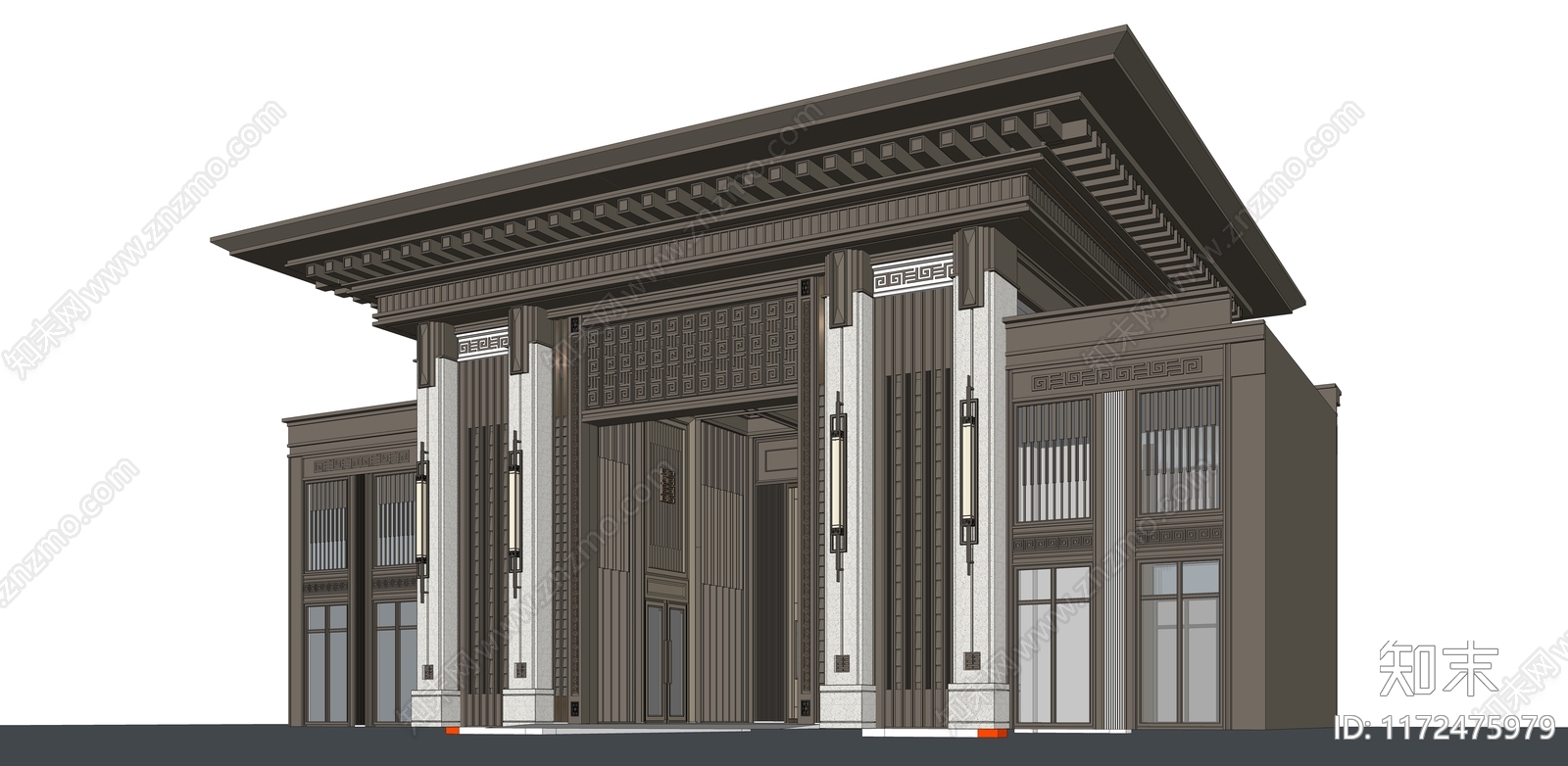 现代新中式小区建筑SU模型下载【ID:1172475979】