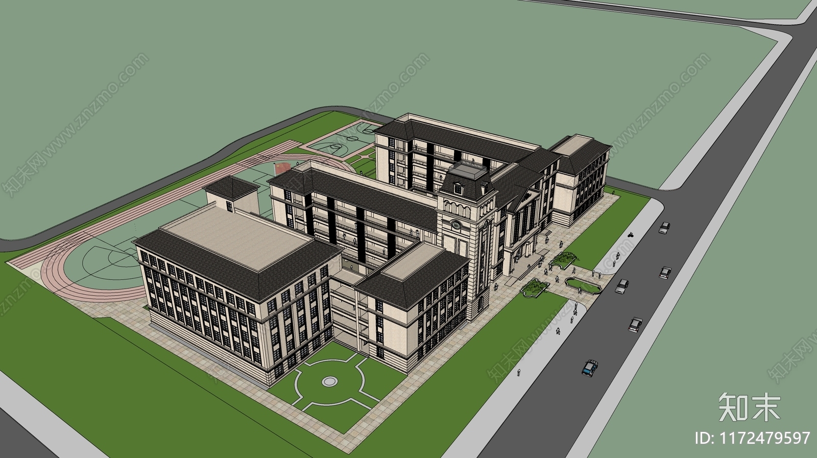 欧式简欧学校建筑SU模型下载【ID:1172479597】