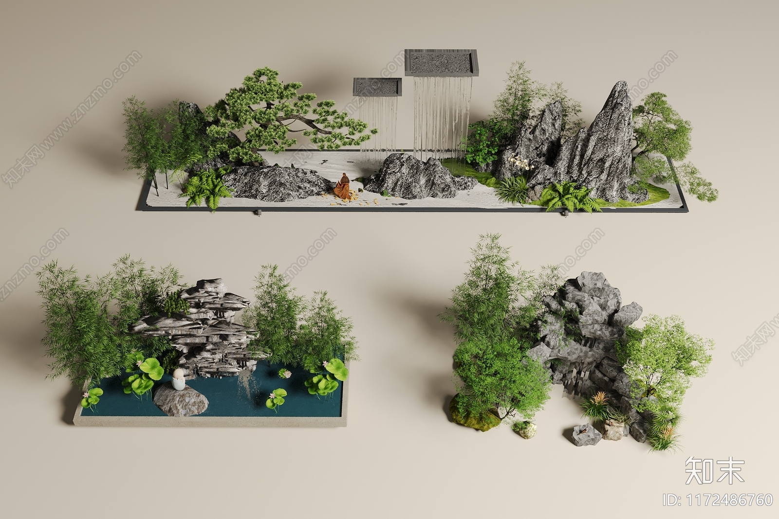 现代中式假山水景3D模型下载【ID:1172486760】