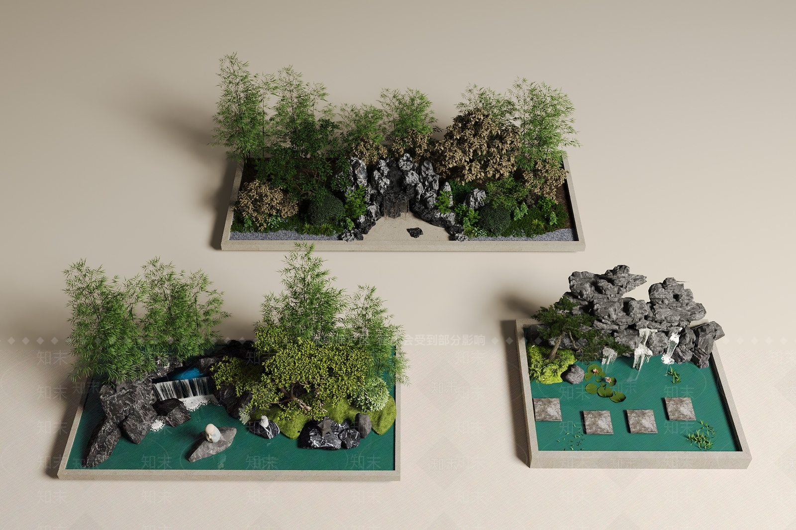 现代中式假山水景3D模型下载【ID:1172489718】