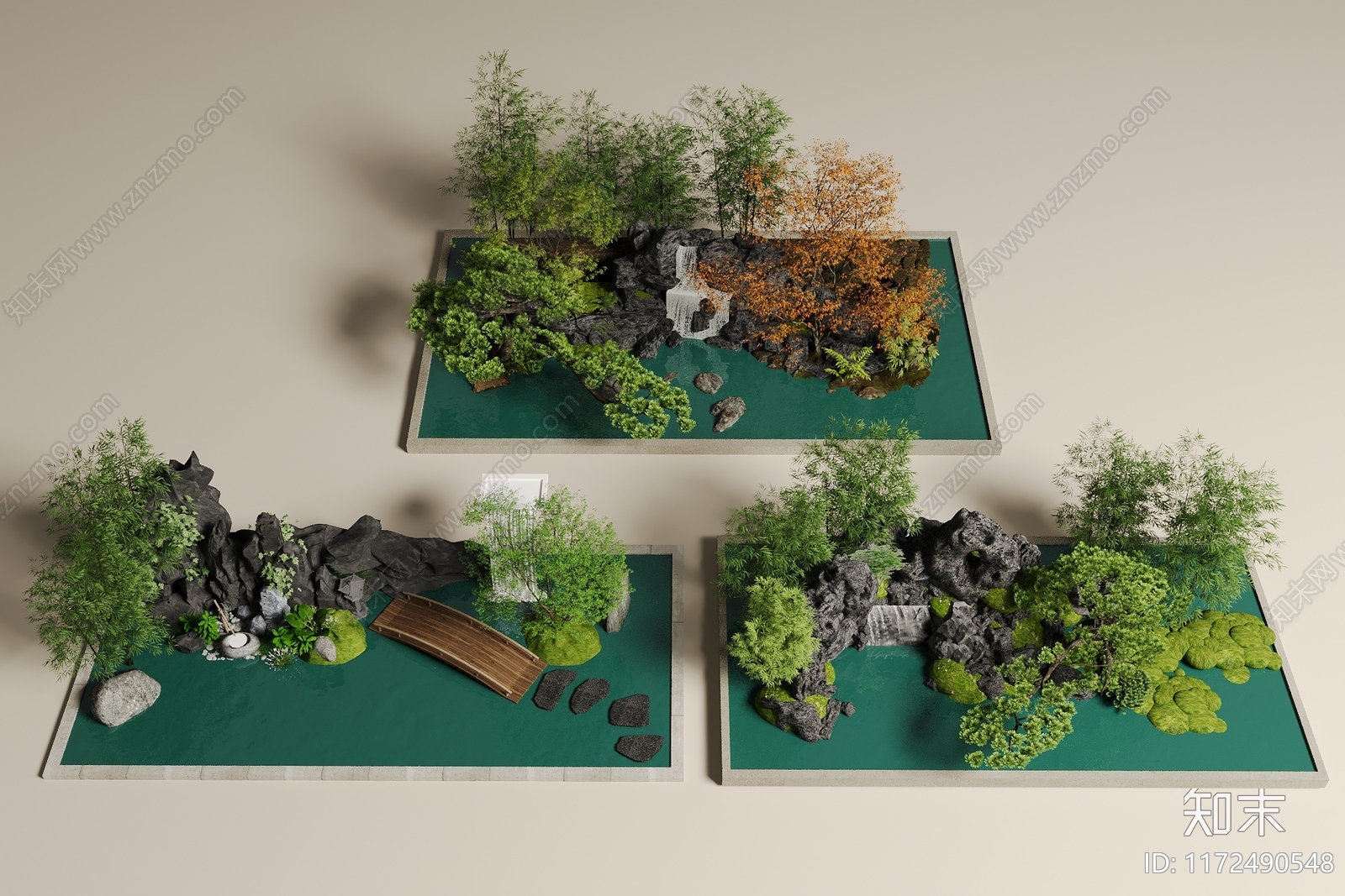 现代中式假山水景3D模型下载【ID:1172490548】