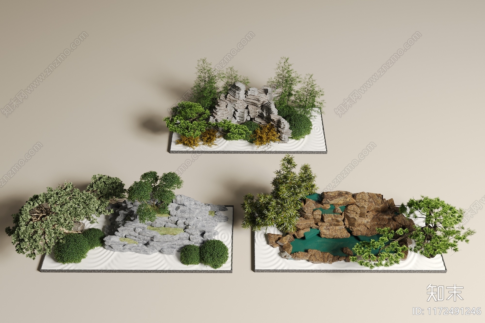 现代中式假山水景3D模型下载【ID:1172491246】