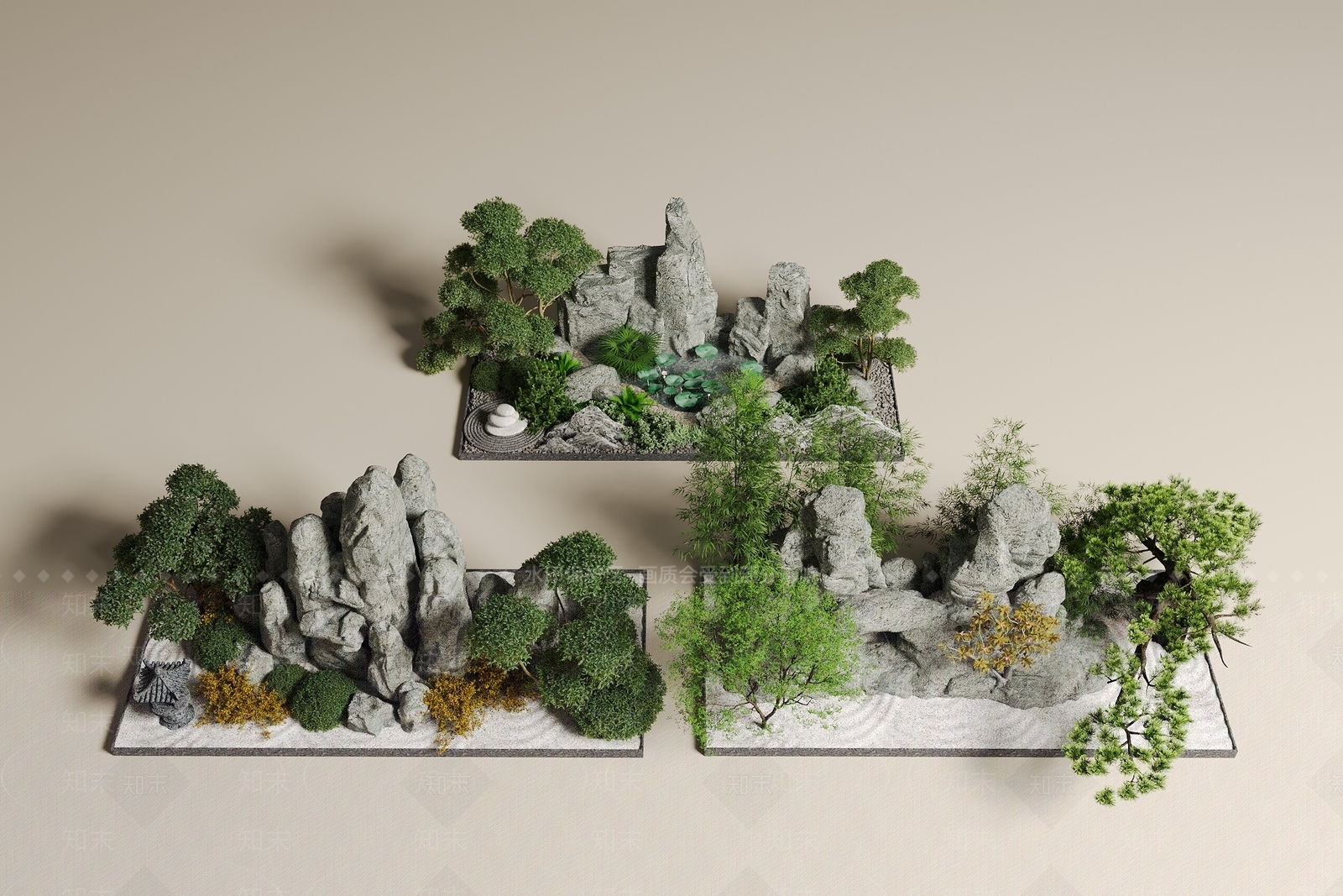 现代中式假山水景3D模型下载【ID:1172493900】