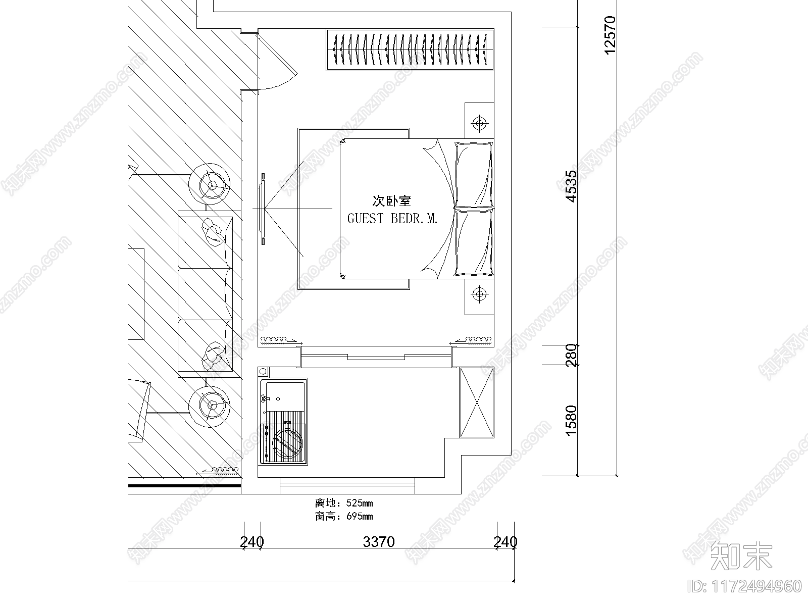 现代卧室施工图下载【ID:1172494960】