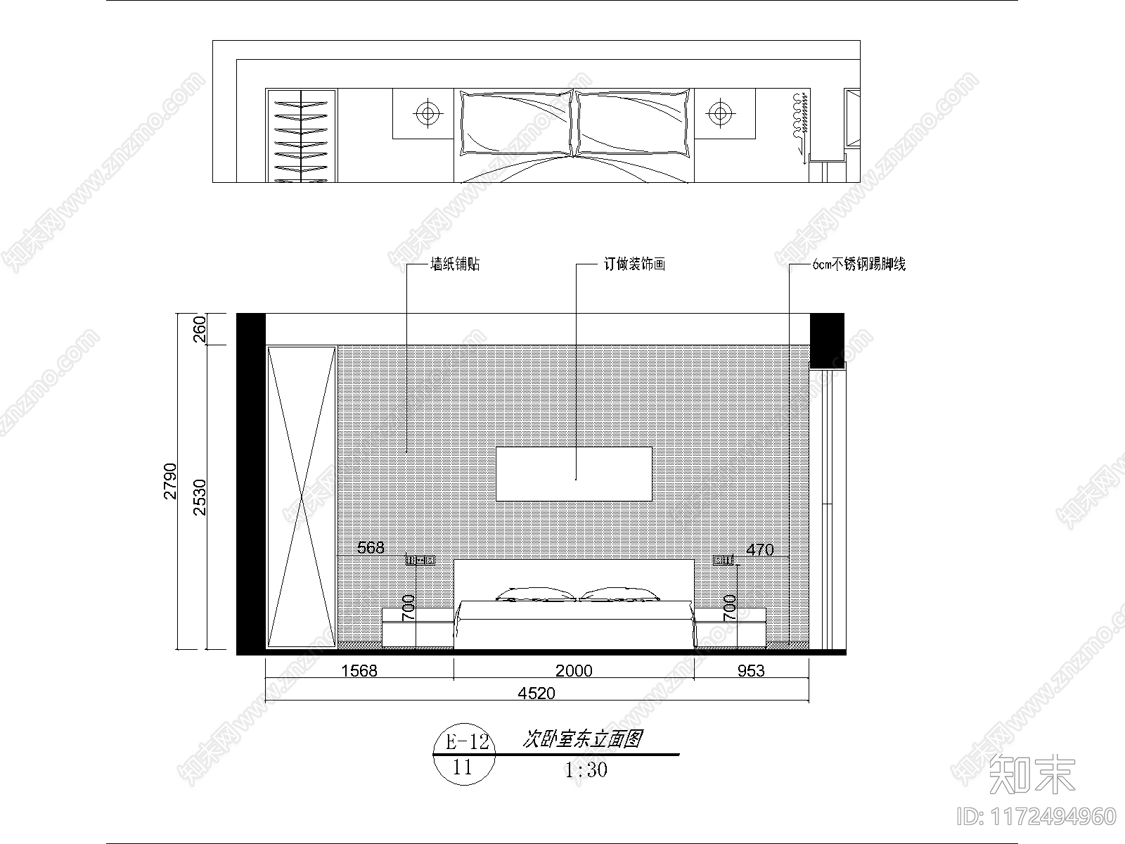 现代卧室施工图下载【ID:1172494960】