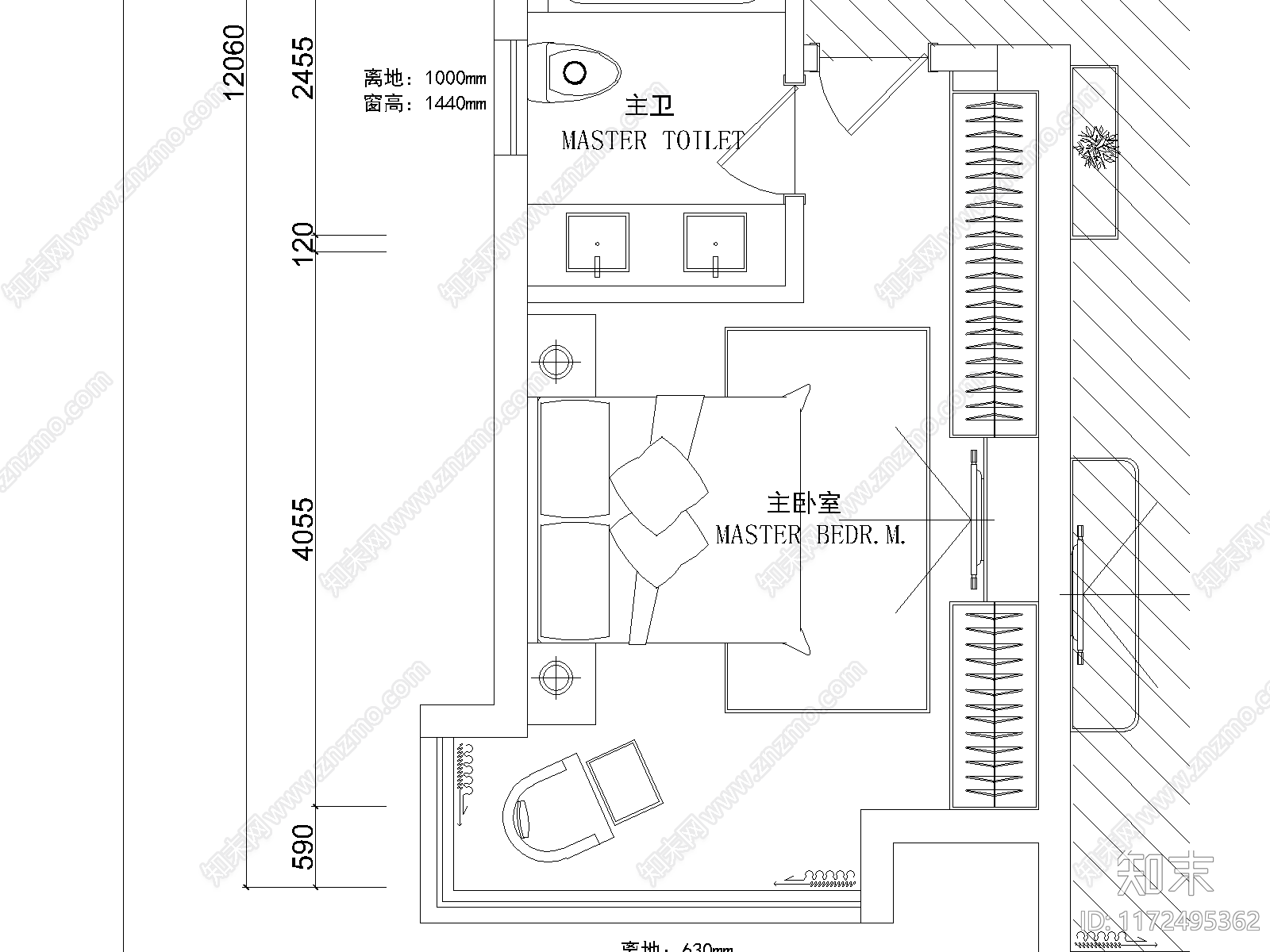 现代卧室施工图下载【ID:1172495362】